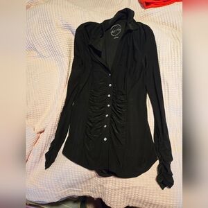 Black Inc Long Sleeve Colllared Blouse with Gem Buttons Size L Worn Once
